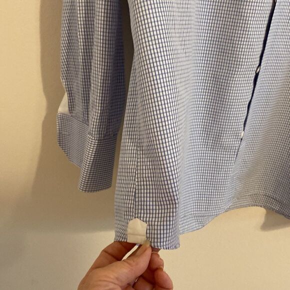 Men’s Dress Shirt Blue and White Check Cotton Custom Made Fitted - Picture 4 of 6